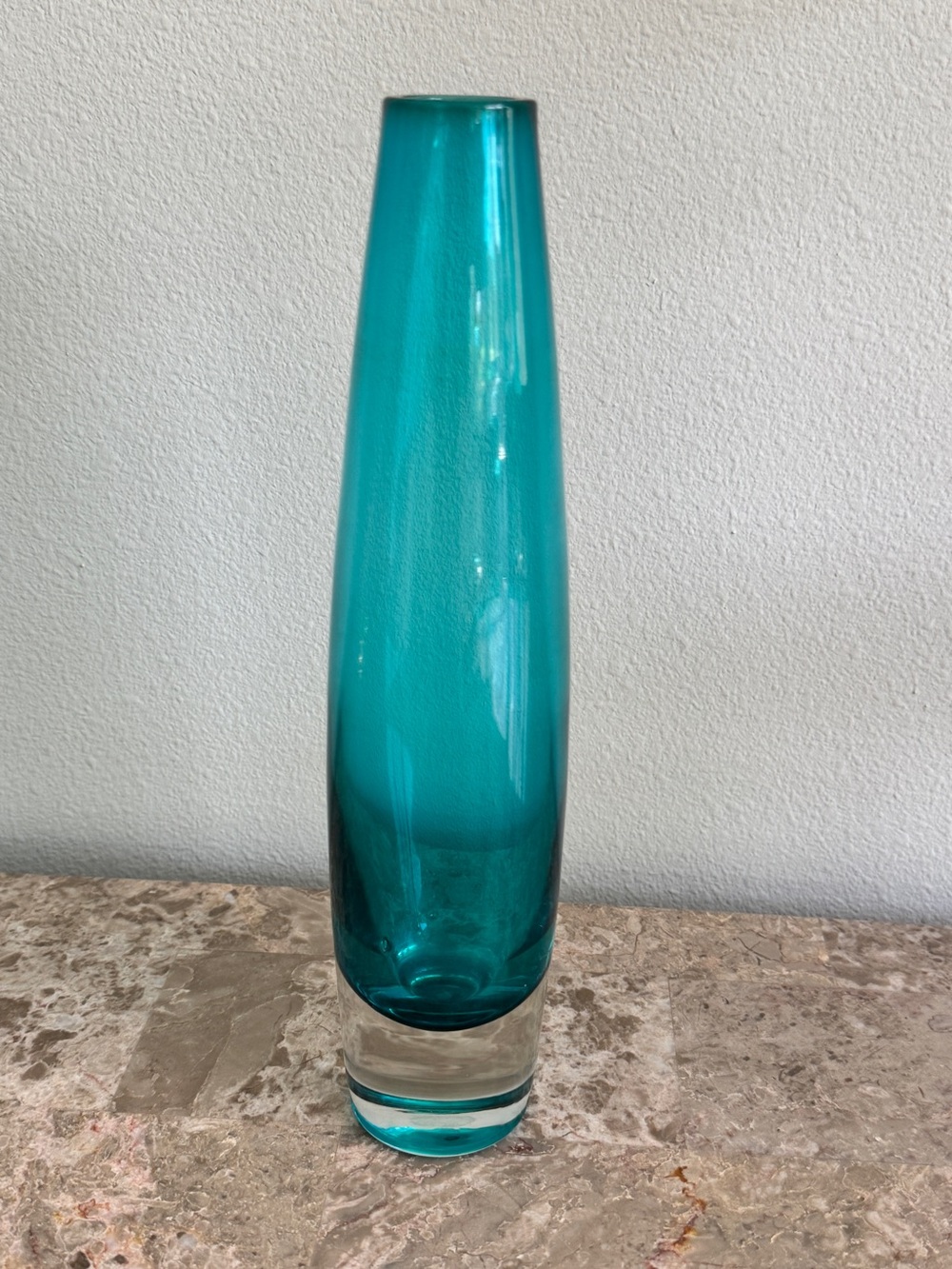 VintageMCM Swedish art glass torpedo bud vase in bright sea blue